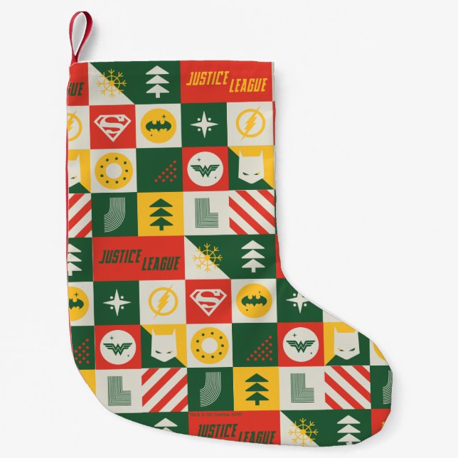 Gerechtigkeitsliga Holiday Grid Pattern Kleiner Weihnachtsstrumpf (Vorderseite)