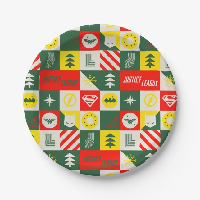 Gerechtigkeitsliga Holiday Grid Pattern Pappteller (Vorderseite)