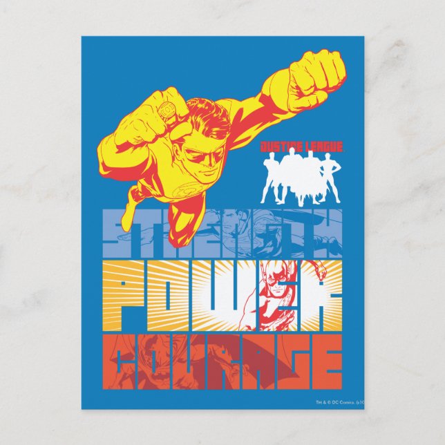 Gerechtigkeitsliga Power. Mut. Zeichen Postkarte (Vorderseite)