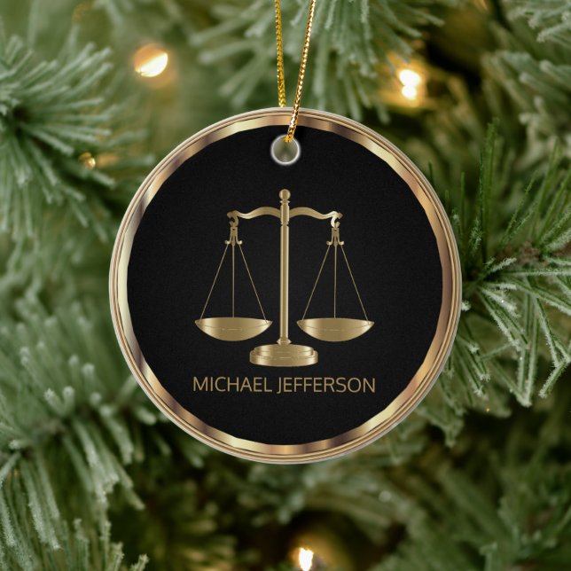 Gerechtigkeitsskala - Schwarz und Gold - 2 Seiten  Keramik Ornament (Baum)
