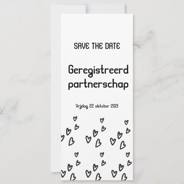 Geregistreerd partnerschap kaart tekst save the date (Vorderseite)