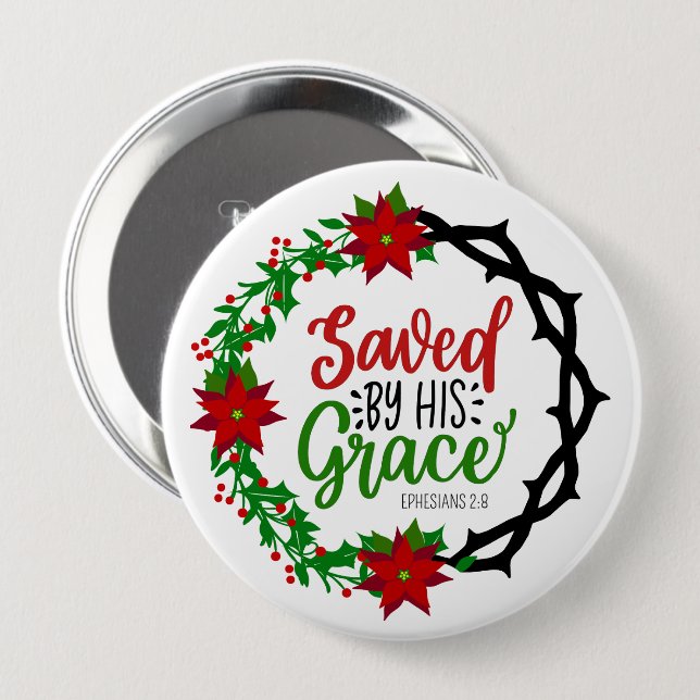 Gerettet durch Seinen grauen Weihnachtskranz Button (Vorne & Hinten)