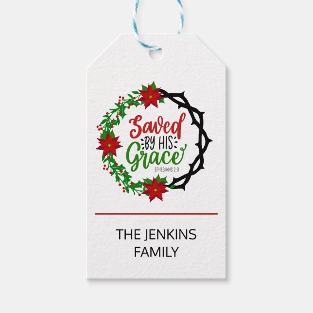 Gerettet durch Seinen grauen Weihnachtskranz Geschenkanhänger (Vorderseite)