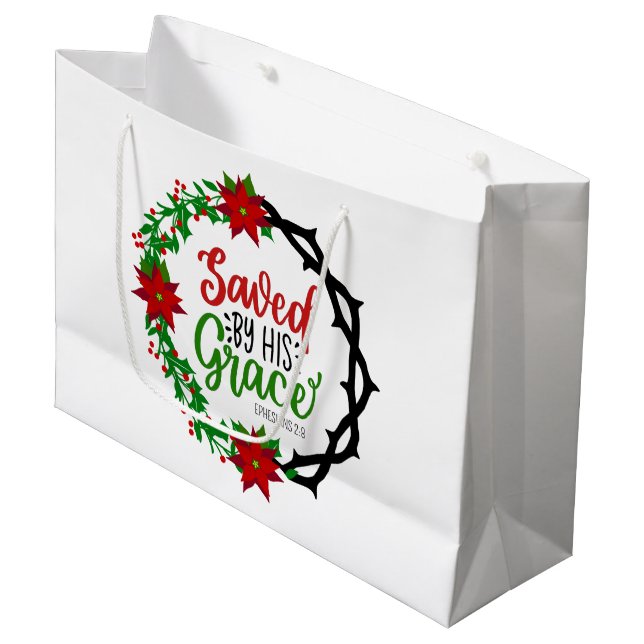 Gerettet durch Seinen grauen Weihnachtskranz Große Geschenktüte (Vorderseite Schrägansicht)