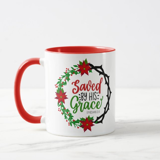 Gerettet durch Seinen grauen Weihnachtskranz Tasse (Links)