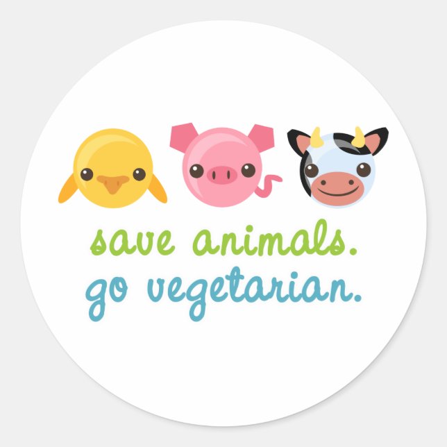 Gerettet Tiere Go Vegetarier Runder Aufkleber (Vorderseite)
