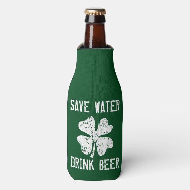 Gerettet Wasser trinken Bier Funny St Patricks Day Flaschenkühler (Flaschenvorderseite)