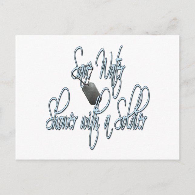 Gerettet Wasserdusche mit Soldat Postkarte (Vorderseite)