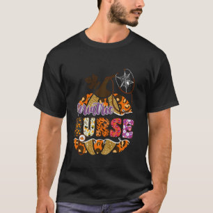Geriatrische Pflegekraft Halloween-Kürbis-Leoparde T-Shirt