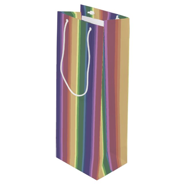 Geringe Regenbogenstreifen Geschenktüte Für Weinflaschen (Vorderseite Schrägansicht)