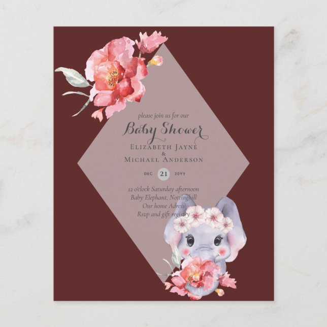 GERINGES BUDGET Elephant BABY MIRL SHOWI laden ein Flyer (Vorne)