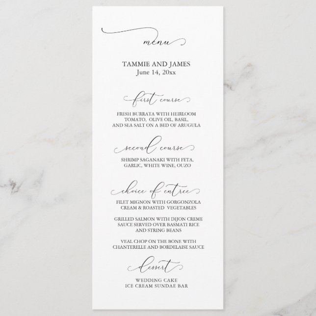 Geringes Elegance Wedding Menu Menükarte (Vorderseite)