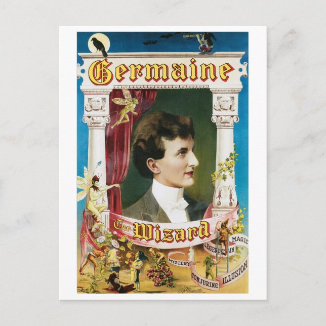 Germaine The Wizard ~ Magician Vintag Magic Act Postkarte (Vorderseite)