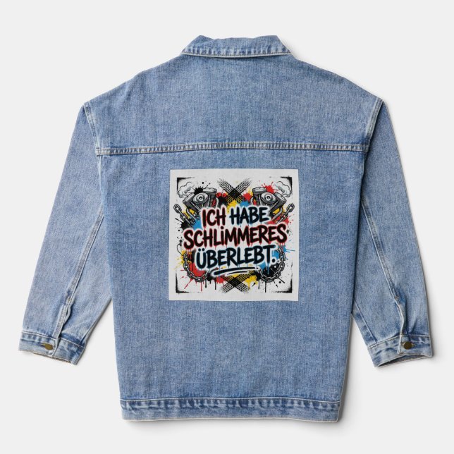 German biker quote – colorful graffiti jeansjacke (Rückseite)