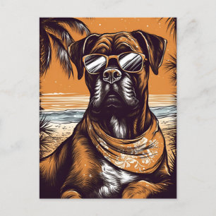 German Boxer an einem tropischen Strand bei Sonnen Postkarte