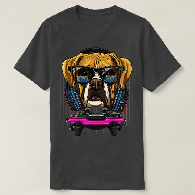 German Boxer Dog Computer Video Game Lover Gaming T-Shirt (Design vorne)