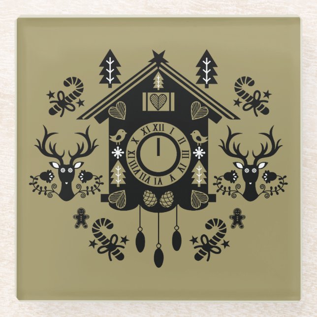 German Cucko Clock Weihnachten Glasuntersetzer (Vorderseite)