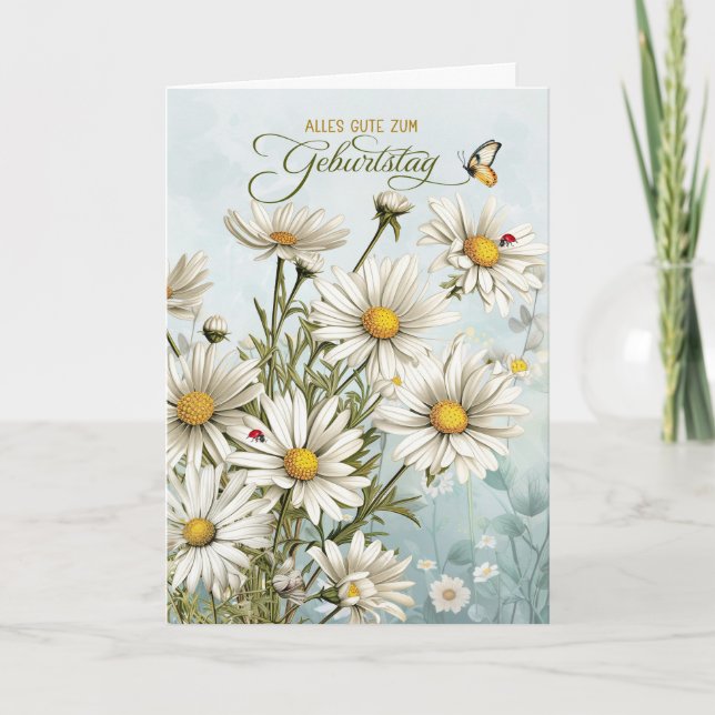 German Daisis Butterflies and Ladybugs Birthday Karte (Vorderseite)