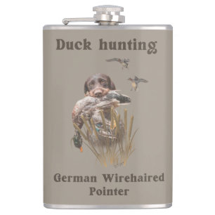 German Drahthaar Pointer Jagen einer Ente Flasche Flachmann