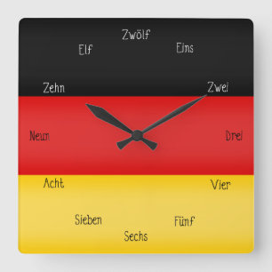 German Flag & Numbers Cute Language Learning Quadratische Wanduhr
