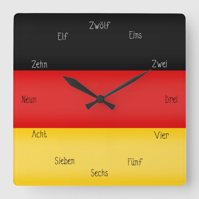German Flag & Numbers Cute Language Learning Quadratische Wanduhr (Vorderseite)