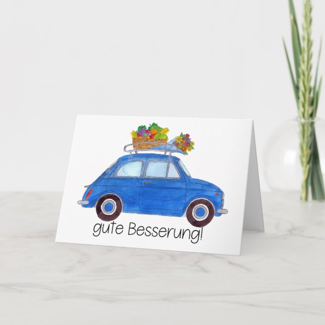 German Get well Blue Retro Fiat 500 Karte (Vorderseite)