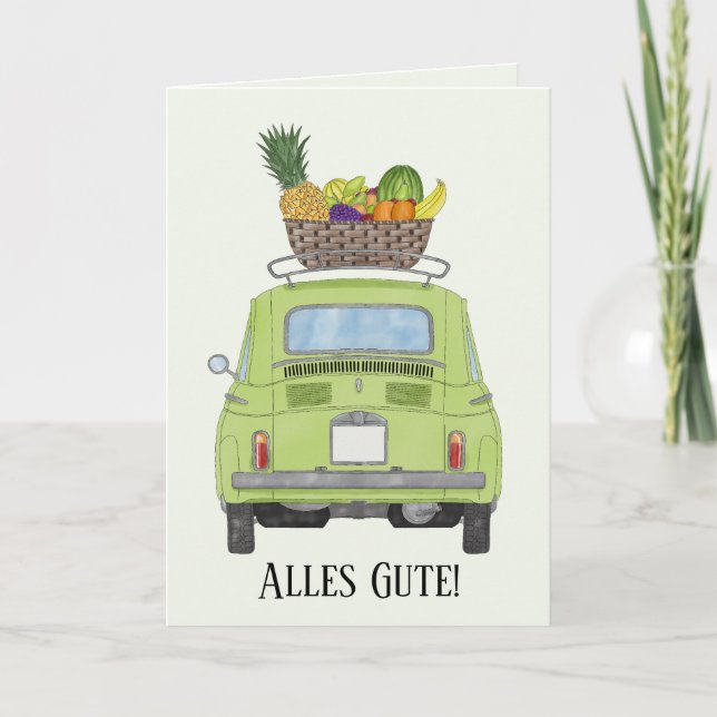 German Get well green Retro Fiat 500 Karte (Vorderseite)
