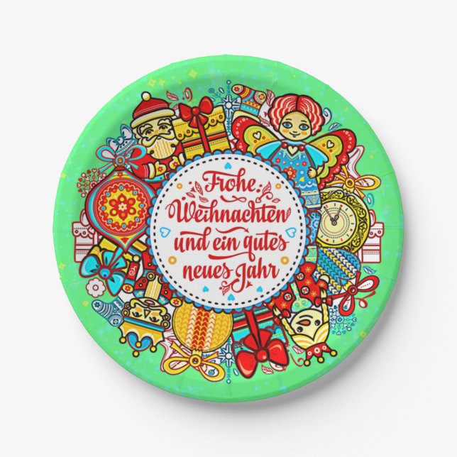 German Happy Christmas & Happy New Year 9" Paper P Pappteller (Vorderseite)