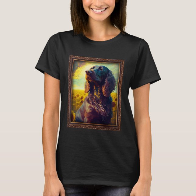 German Longhaired Pointer Painting Sunflower Flowe T-Shirt (Vorderseite)