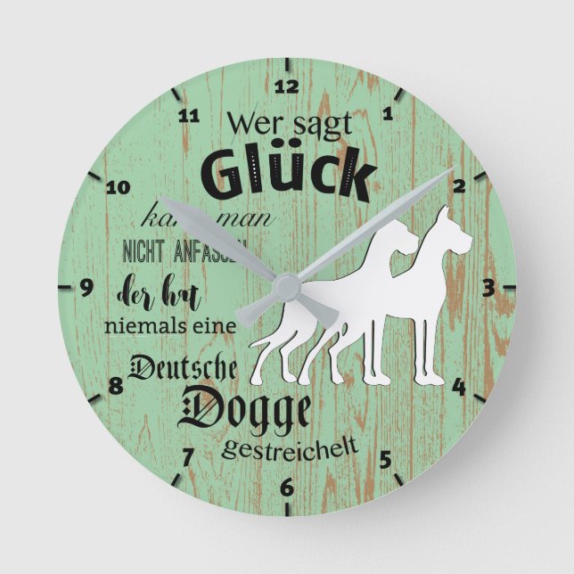 German only: Romantic Great Danes Runde Wanduhr (Vorderseite)