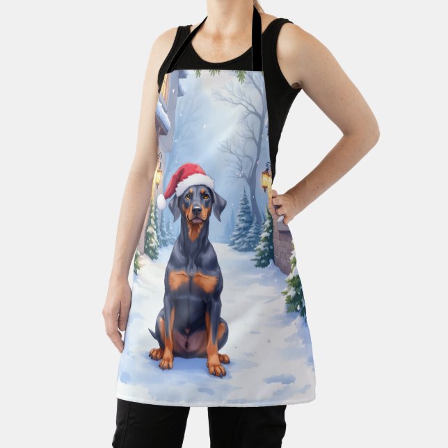 German Pinscher Snowy Courtyard Santa Hat Schürze (InSitu)