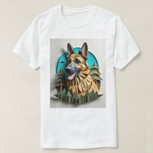 German Shepherd 3D Paper Art Design T - Shirt