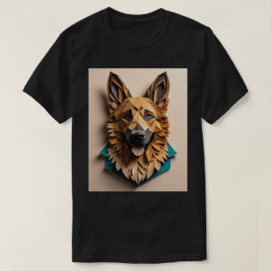 German Shepherd 3D Paper Art Design T - Shirt