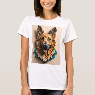 German Shepherd 3D Paper Art Design T - Shirt