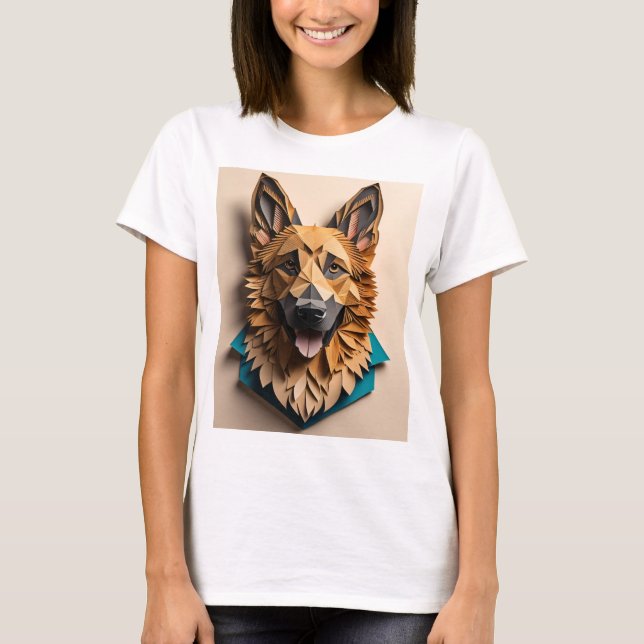German Shepherd 3D Paper Art Design T - Shirt (Vorderseite)