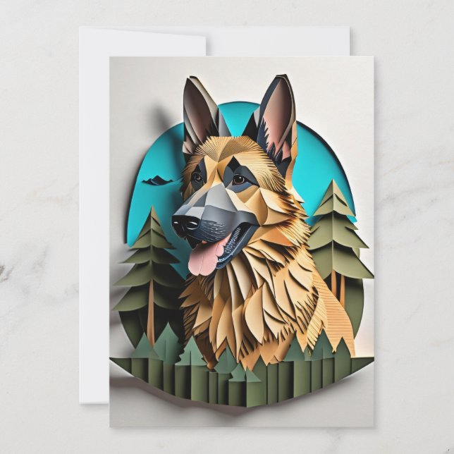 German Shepherd 3D Paper Art Design T - Shirt Einladung (Vorderseite)
