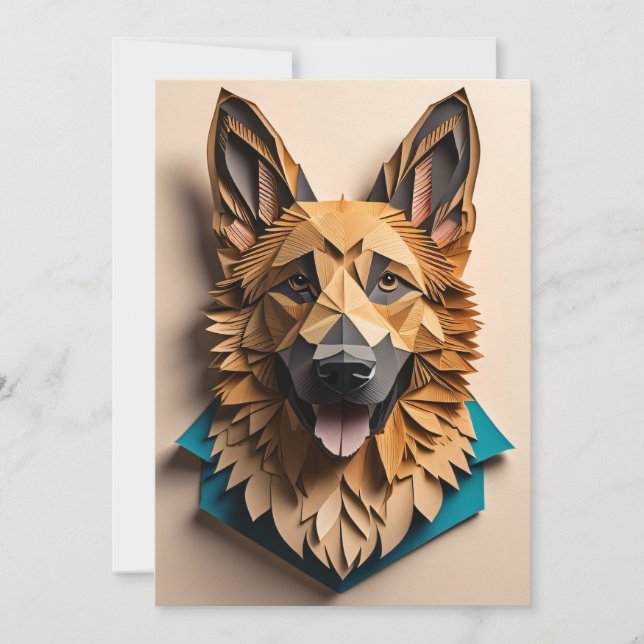 German Shepherd 3D Paper Art Design T - Shirt Einladung (Vorderseite)