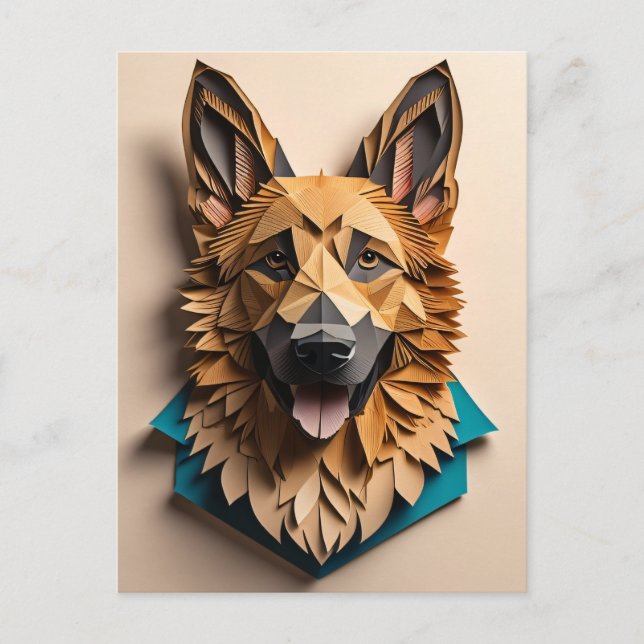 German Shepherd 3D Paper Art Design T - Shirt Postkarte (Vorderseite)