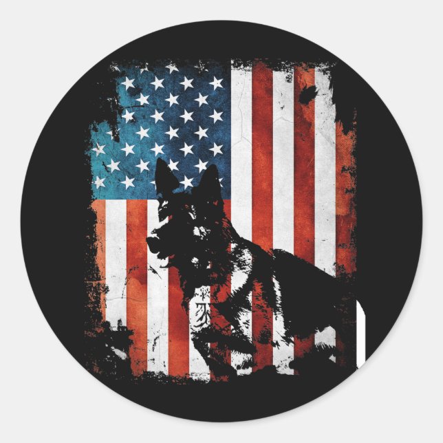 German Shepherd American Flag USA Patriotic Dog Runder Aufkleber (Vorderseite)