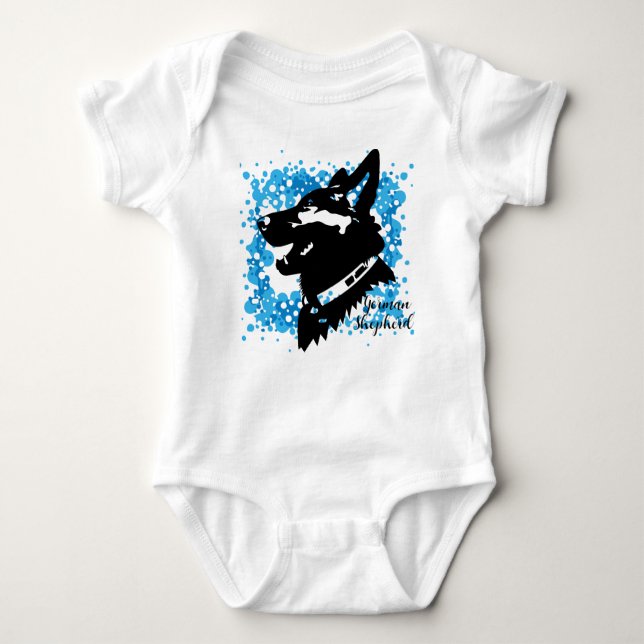 German Shepherd Baby Bodysuit Blue Baby Strampler (Vorderseite)