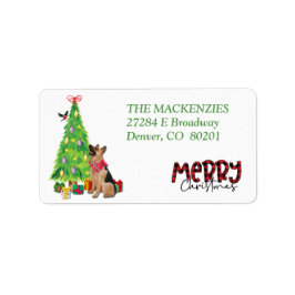 German Shepherd, Bird, Holiday Tree Return Address Adressaufkleber