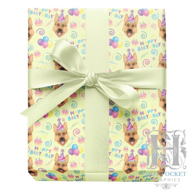 German Shepherd Birthday Gift Wrapping Paper  Geschenkpapier (Von Creator hochgeladen)