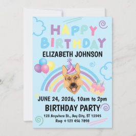 German Shepherd Birthday Party Invitation Blue Einladung