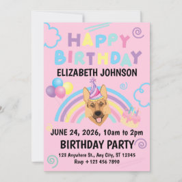 German Shepherd Birthday Party Invitation Pink Einladung