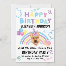 German Shepherd Birthday Party Invitation White Einladung