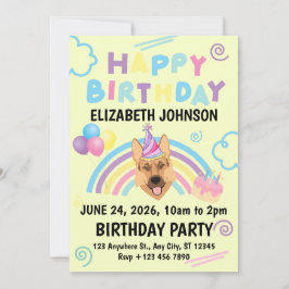 German Shepherd Birthday Party Invitation Yellow Einladung