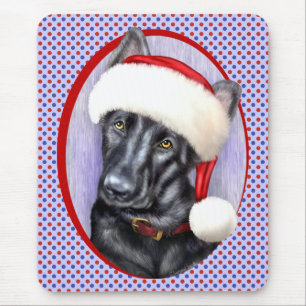German Shepherd BLK Christmas Santa Pup Mousepad