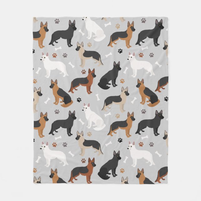 German Shepherd Bones and Paws Fleecedecke (Vorderseite)