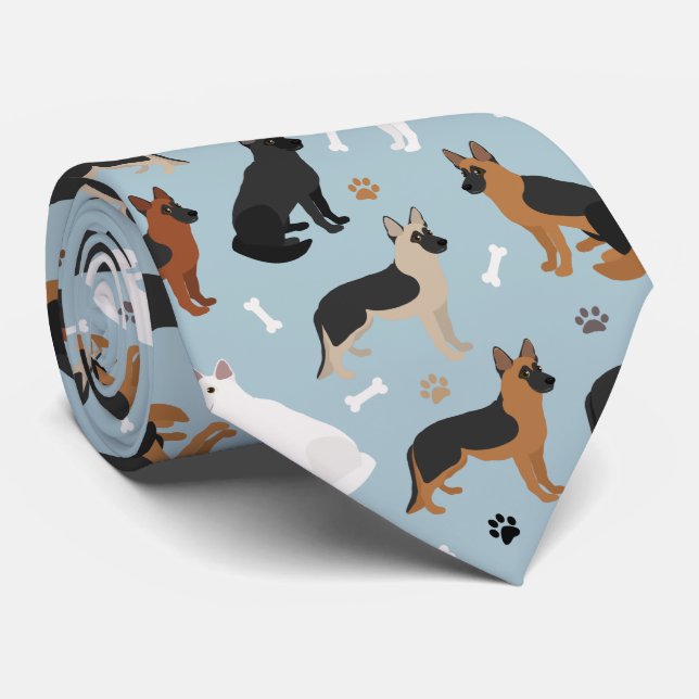 German Shepherd Bones and Paws Neck Tie Krawatte (Gerollt)