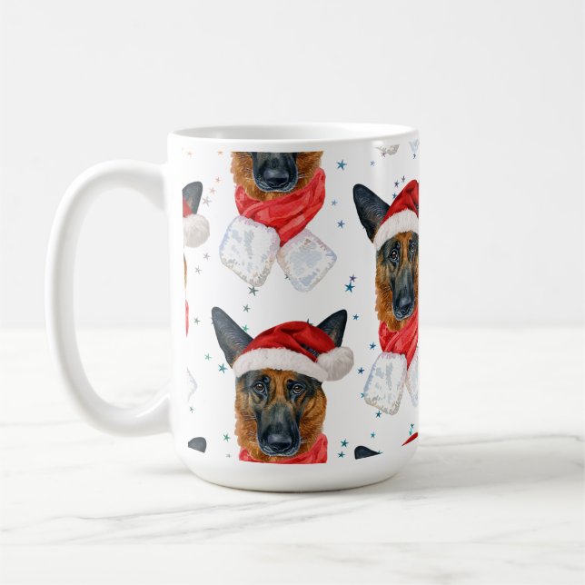 German Shepherd Breed Dog Pattern Stars Christmas Kaffeetasse (Links)